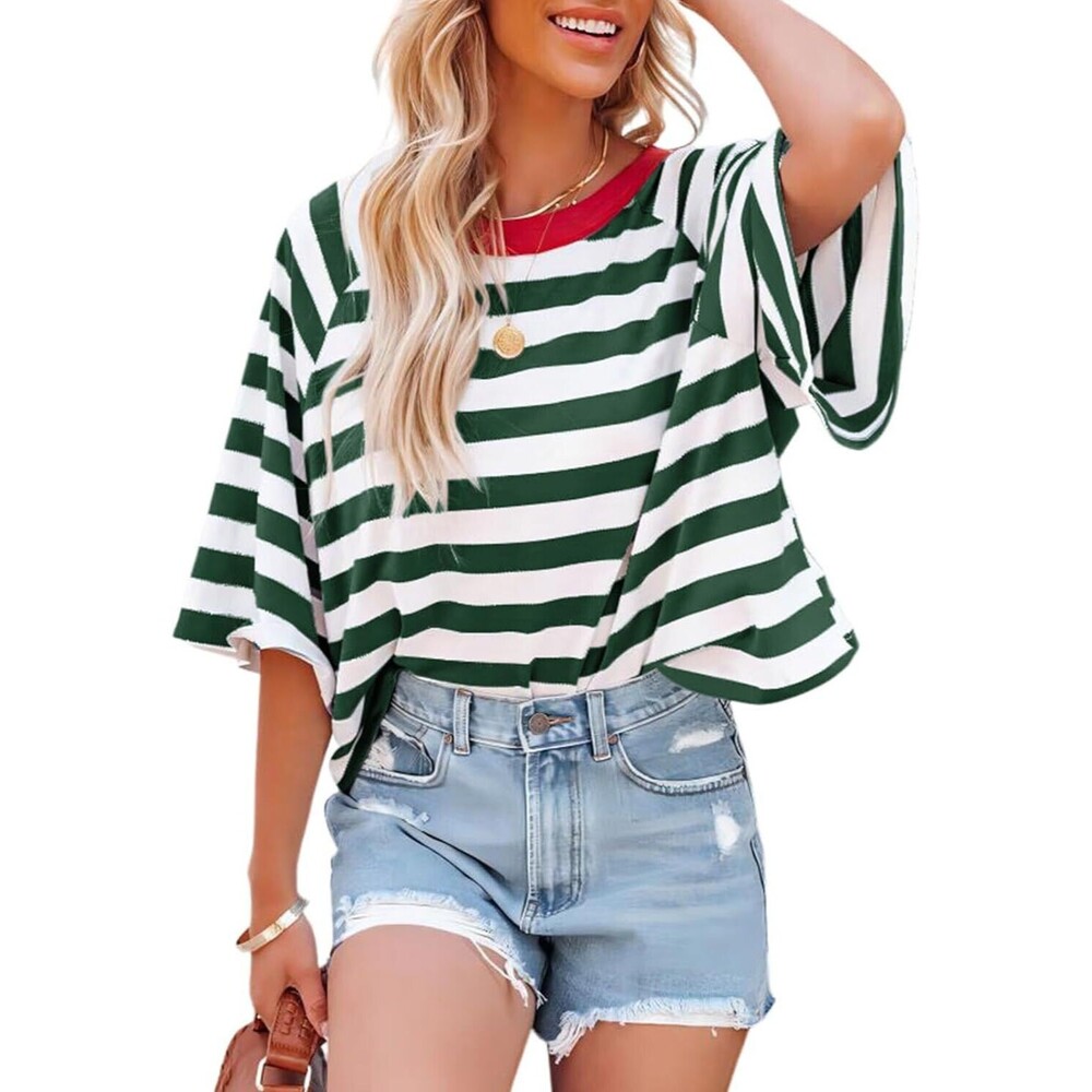 Dokotoo Tops for Women Striped 2024 Fashion T Shirts for Women Color Blocking